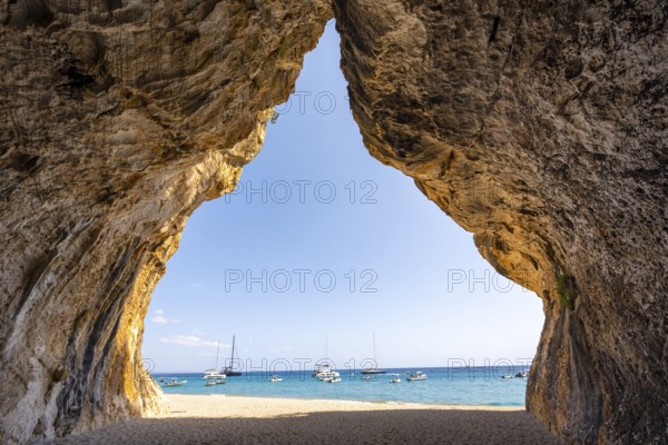 Rock cave on the beach at Cala Luna, Golfo di Orosei, Baunei, Sardinia, Italy