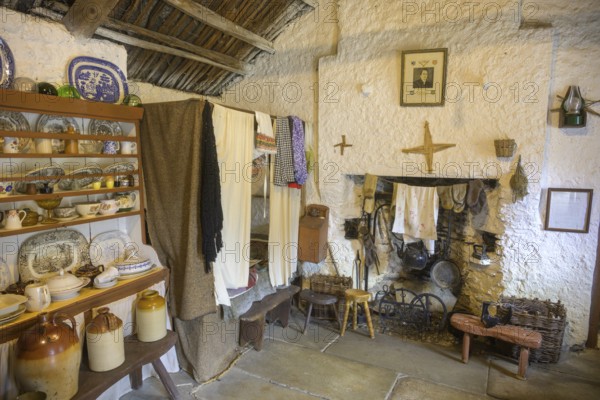 Interior view of a residential building in an open-air museum, Glencolmcille, County Donegal, Ireland