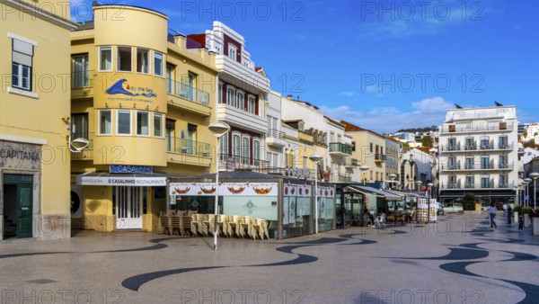 Typical Mediterranean architecture with small narrow streets and streets, Nazare, Portugal