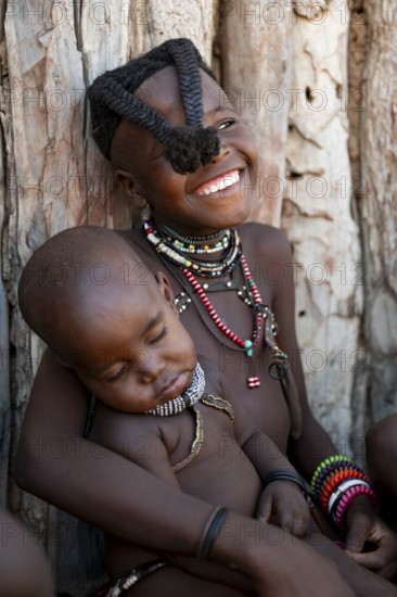 Portrait, girl, Himba children, traditional Himba village, Kaokoveld, Kunene, Namibia