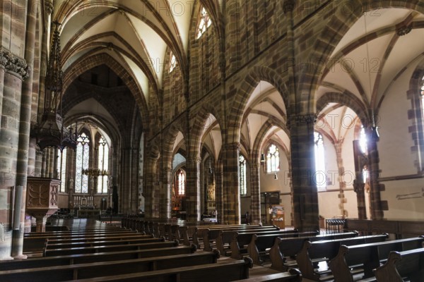 Interior view, Gothic Church of St. Peter and Paul, Saints-Pierre-et-Paul, Wissembourg, Weissenburg, Alsace, Bas-Rhin Department, France