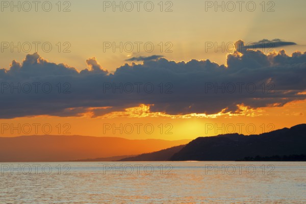 Colorful sunset over Lake Geneva, near Montreux, Canton of Vaud, . switzerland