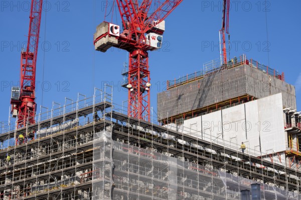 Construction site of the Covivio high-rise building near Alexanderplatz in Berlin, mixed use of apartment, offices, retail and a daycare center, Germany