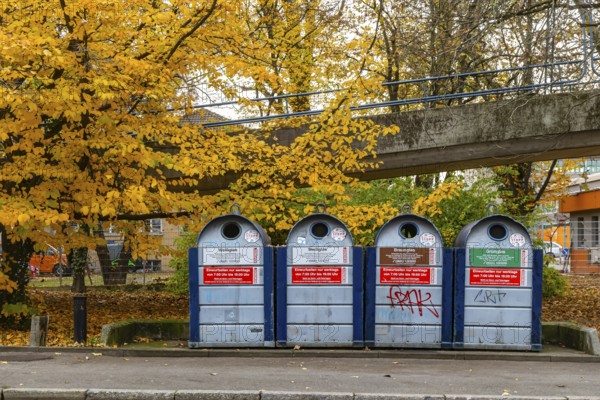 Collection containers for used glass and glass bottles. recycling of empties. Stuttgart, Baden-Württemberg, Germany