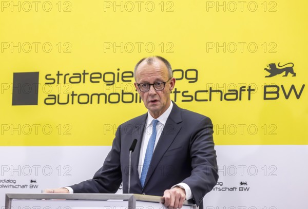 Federal Chancellor Friedrich Merz (CDU) . portrait. Annual event on the BW Automotive Industry Strategy Dialogue (SDA) in Stuttgart. Automotive industry conference. Stuttgart, Baden-Württemberg, Germany