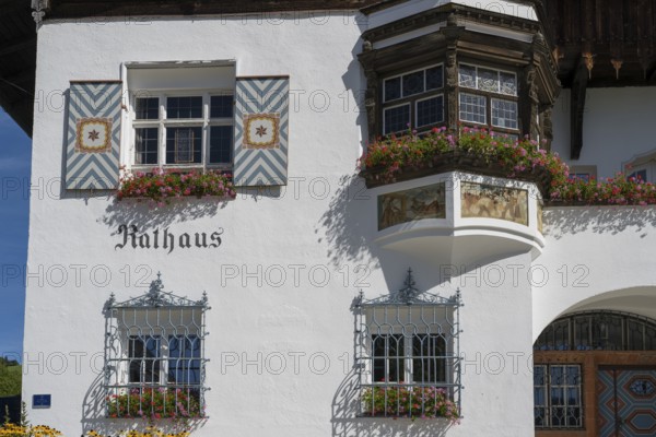 Town Hall, detail of the façade, Schliersee, Upper Bavaria, Bavaria, Germany