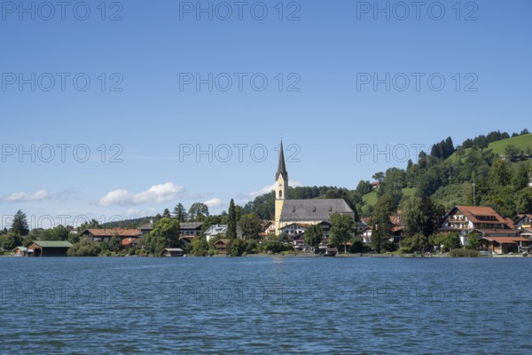 Town and lake, town view, Schliersee, Upper Bavaria, Bavaria, Germany