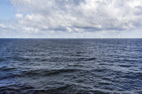 Open sea, wind farm on the horizon, Bornholm, Baltic Sea, Denmark