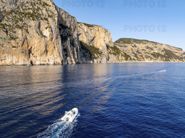 Motorboat rides on picturesque rocky coast ImmorgenLicht, cliffs, Golfo di Orosei, Baunei, Sardinia, Italy