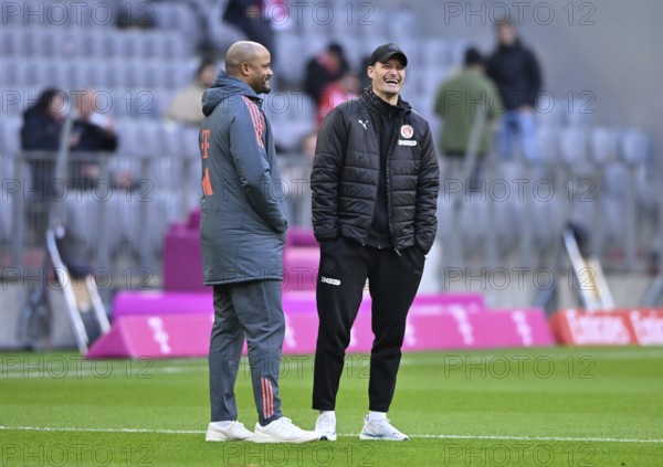 Coach coach Vincent Kompany FC Bayern Munich FCB talking to coach coach Alexander Blessin FC St. Pauli Allianz Arena, Munich, Bayern, Germany