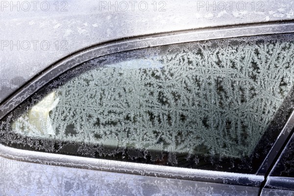 Iced car window, winter, Germany