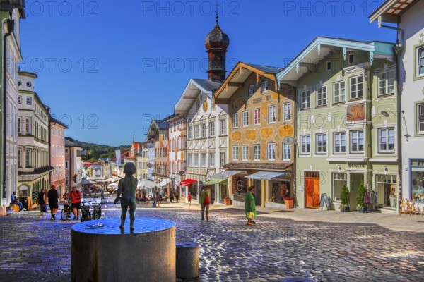 Historic market street with typical gabled houses, Bad Tölz. Isartal, Upper Bavaria, Bavaria, Germany