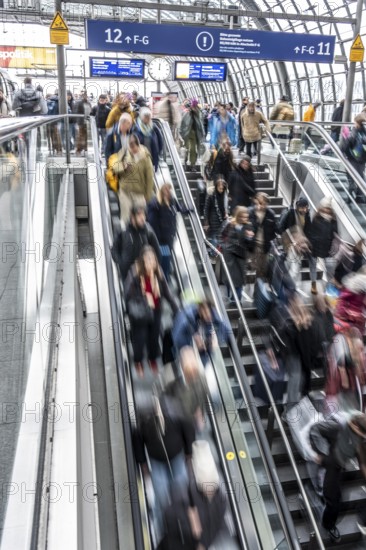 Central station in Berlin, passengers leave the platform after arrival, Germany