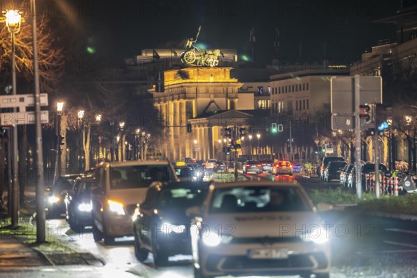Evening traffic on Ebertstraße, on 18th March Square, Brandenburg Gate, Berlin, Germany