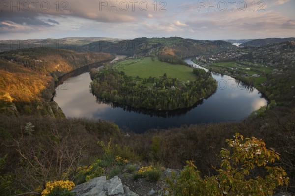 Sunset on spring evening at the loop of the Vltava (Vltava) View of Solenice Central Bohemia Czech Republic