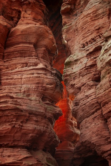 Evening rock glowing in spring at Altschloßfelsen in Eppenbrunn Palatinate, Germany