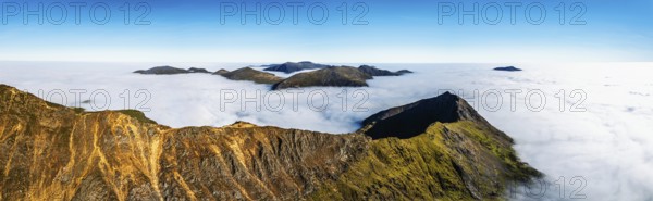 Snowdon Massif from a drone, Snowdon Range, Snowdonia, North Wales, UK