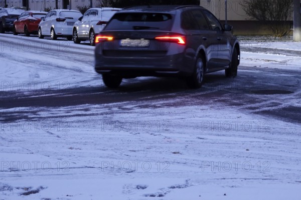Winter, slippery roads with snow and ice, slippery roads, Germany