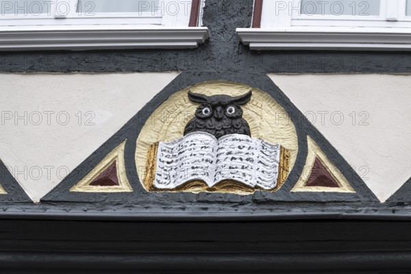 Decoration on half-timbered house, Barfüsserstraße, Marburg, Hesse, Germany