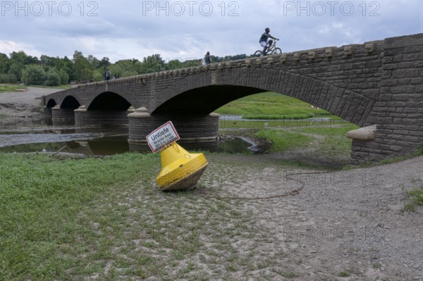 View of Old Bridge Asel, Edersee without water, Hesse, Germany
