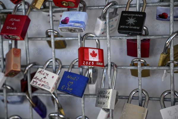 Love castles at the mountain station of the Zugspitz cable car, Austrian side, municipality of Ehrwald, Reutte district, Tyrol, Austria