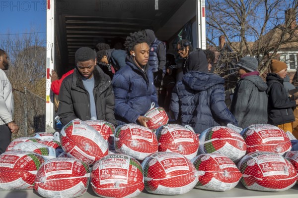 Detroit, Michigan, USA - 22 November 2025 - The Kappa Detroit Foundation distributed frozen turkeys and bags of food for Thanksgiving. The distribution was done by members of the Kappa Alpha Psi Fraternity and members of other African-American fraternities and sororities