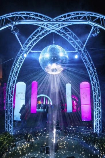 Light art, light installation, illuminated sculptures in the city garden of the city of Radolfzell am Lake Constance, as part of the Radolfzell Lichtblicke event and art campaign, supported by the Ministry of Labour, Economy and Tourism Baden-Württemberg, Konstanz district, Baden-Württemberg, Germany