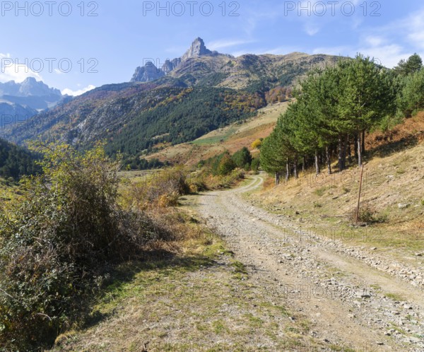 Mountain landscape Guarrinza - La Mina, Aragon Subordan river valley, Parque Natural Valles Occidentales, Hecho, Pyrenees Mountains, Aragon, Spain