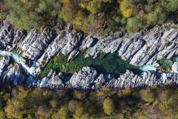 Verzasca mountain river, rock structures, Valle Verzasca, Tessin, Switzerland