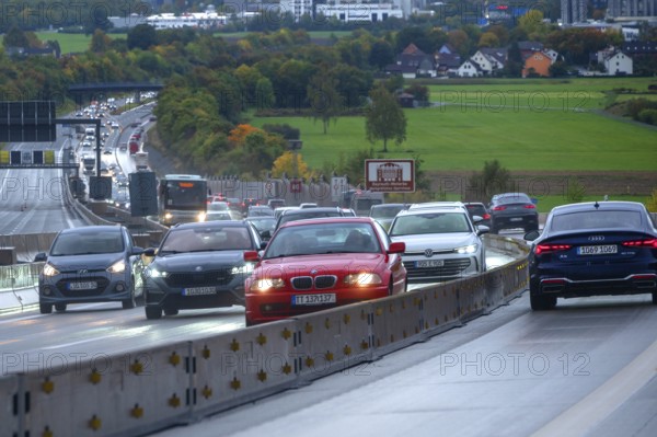 Tourist traffic on the A9 motorway, Hof, Upper Franconia, Bavaria, Germany