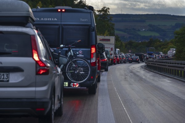 Traffic jam on the A9 motorway, Hof, Upper Franconia, Bavaria, Germany