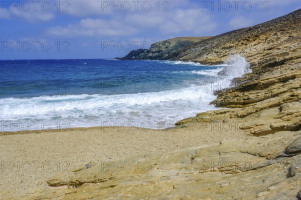 Mykonos, Cyclades, Greece - Fokos Beach, small settlement with sandy beach in the north of the island