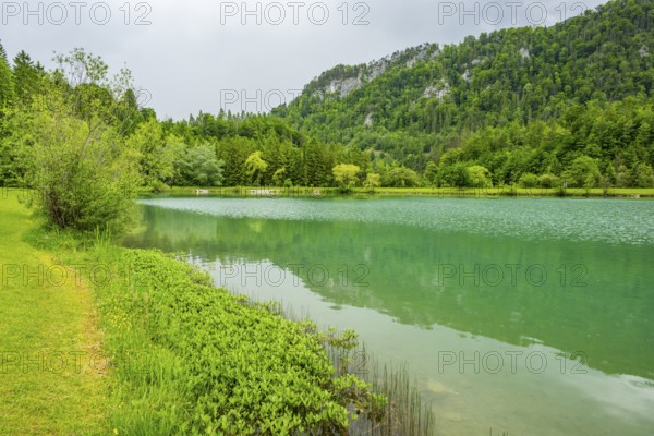 Landscape of Lake Elisabethsee on a rainy day in spring, Austria