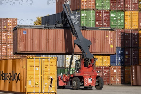 Shipping containers in the port of Mannheim. The port of Mannheim is considered one of the most important inland ports in Europe