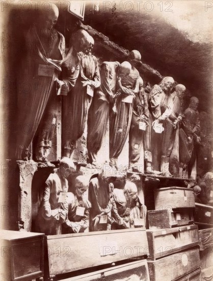 Capuchin Crypt, Le Catacombe dei Cappuccini, extensive crypt complex under the Capuchin monastery in Palermo and, with its natural mummies, one of the most famous burial sites in the world, Sicily, Italy, illustration, reproduction from a model from the 19th century. Authentic, file restored for optimal use, exact date of submission unknown, historical