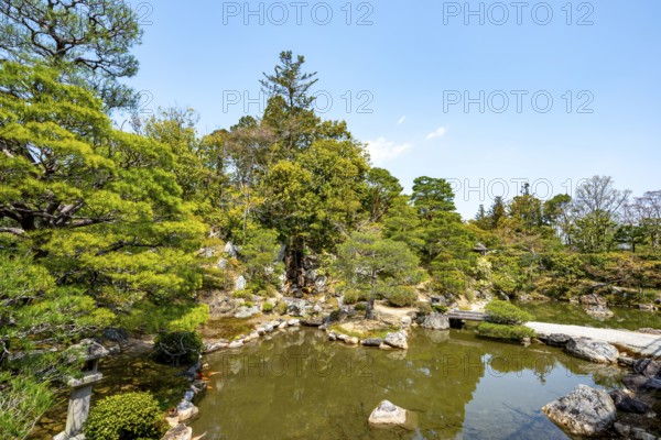Japanese Garden with Pond, North Garden, Kitaniwa or Hokutei Garden, Ninna-ji Goths, Buddhist Temple Complex, Kyoto, Japan