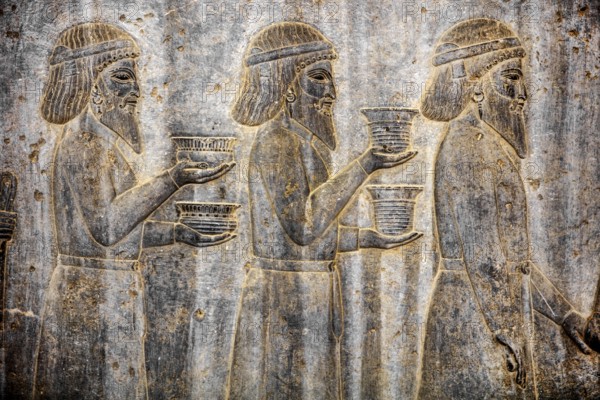 Relief detail of the delegation of peoples bringing gifts to Darius on the stairs of the Apadana Palace, Persepolis