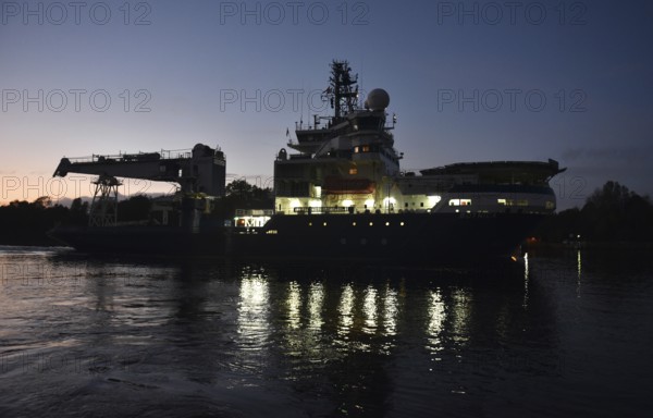 Icebreaker and offshore supply vessel BOTNICA sails through the Kiel Canal, NOK, Kiel Canal, Kiel Canal, Schleswig-Holstein, Germany