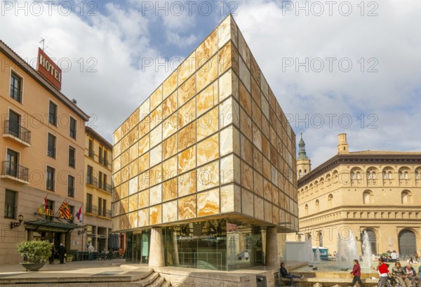 Modern architecture of Museo del Foro de Caesaraugusta, Roman forum museum building, Zaragoza, Aragon, Spain