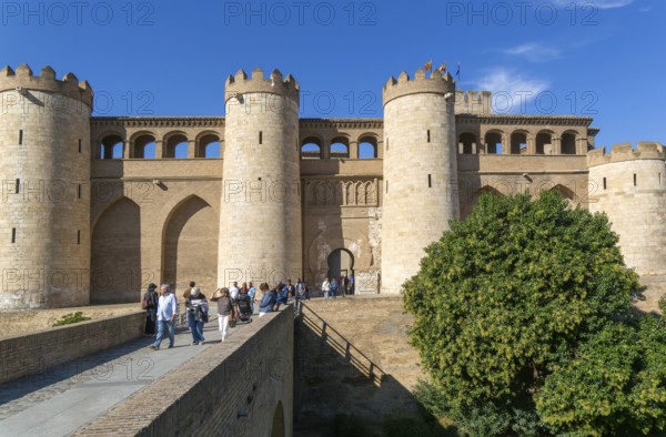 Historic walls fortifications of Aljafería Palace, Zaragoza, Aragon, Spain
