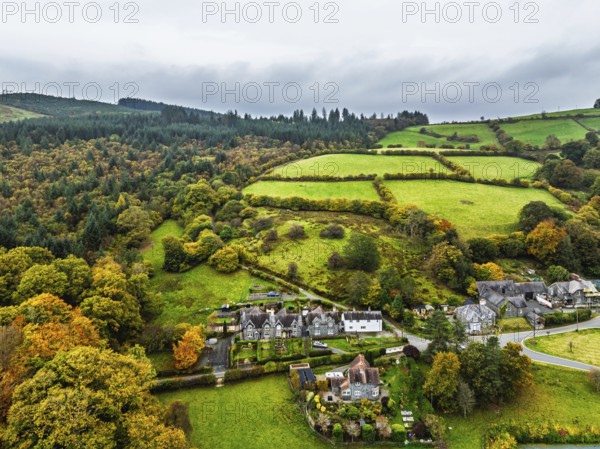 Llyn Brianne Dam and Reservoir from a drone, Lake Vyrnwy, Powys, Wales, England, United Kingdom