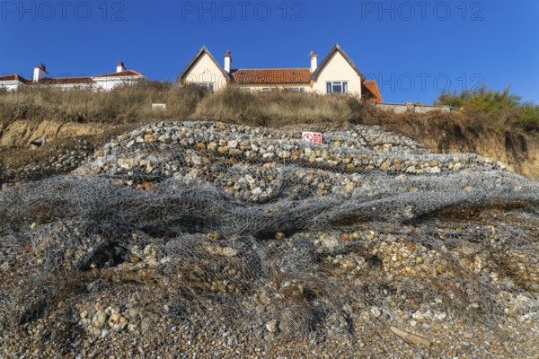 Clifftop houses at risk from coastal erosion, Thorpeness, Suffolk, North Sea coast, England, UK October 2025