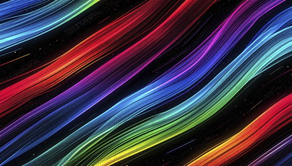 Abstract digital art featuring vibrant, intersecting neon lines creating a geometric pattern, Intersecting neon lines form a vibrant abstract geometric grid against a black background, Seamless looping illustration, colorful diagonal lines, creating a modern dynamic template background, vibrant colored lines and geometric forms for business or technology wallpaper, AI generated