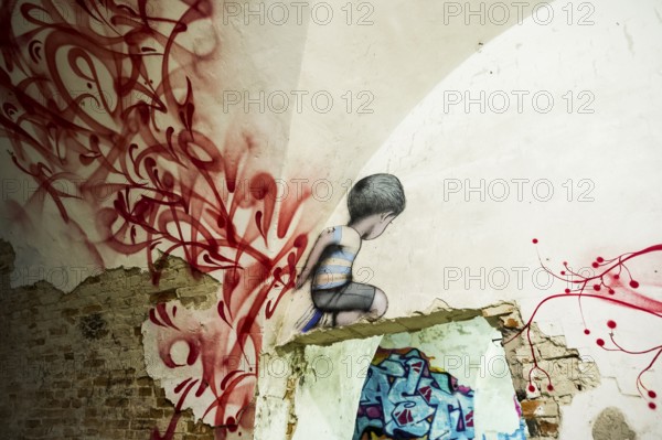 Street art, graffiti, MAUSA VAUBAN, Museum of Urban Art and Street Art, Vauban Fortress Neuf-Brisach, UNESCO World Heritage Site, Haut-Rhin Department, Alsace, France