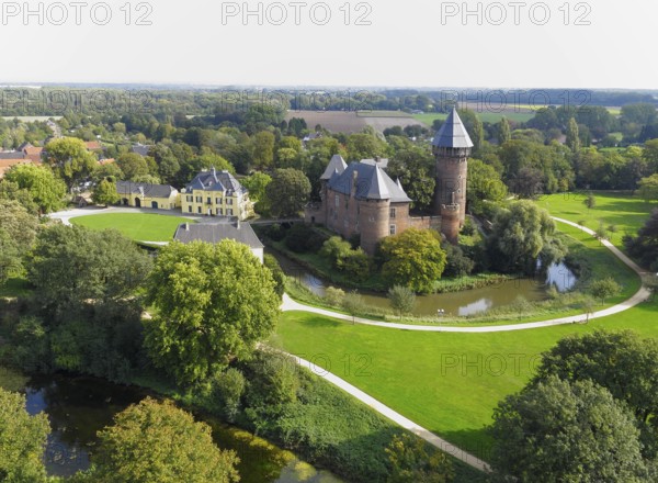 Aerial view of Linn Krefeld Castle, North Rhine-Westphalia, Germany