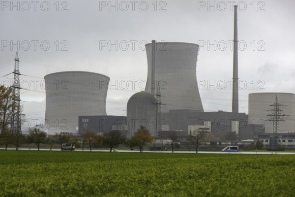 Demolition of the 160m high cooling towers of the disused Gundremmingen nuclear power plant (AKW KRB), Gundremmingen, Bavaria, Germany