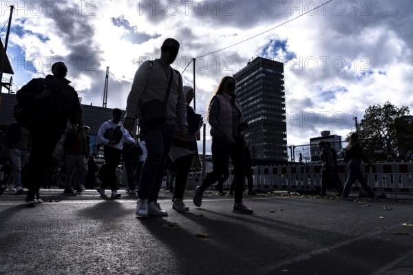 Passers-by in downtown Essen at the main train station, North Rhine-Westphalia, Germany