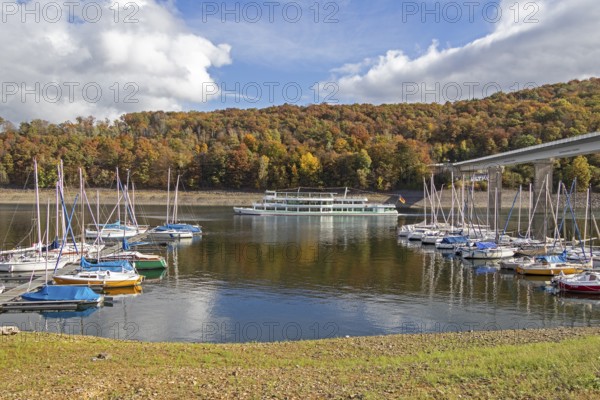 Marina, excursion ship, Talbrücke, Sondern, Olpe, Biggesee, Sauerland, North Rhine-Westphalia, Germany