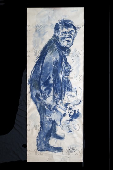 Original caricature, Berlin milieui from the 1940s, by artist Rudolf Führmann, 1909 to 1976, Lüneburg, Lower Saxony, Germany