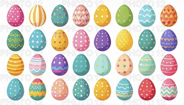 Set of easter eggs flat design on white background, abstract vector wallpaper illustration, banner for springtime, AI generated